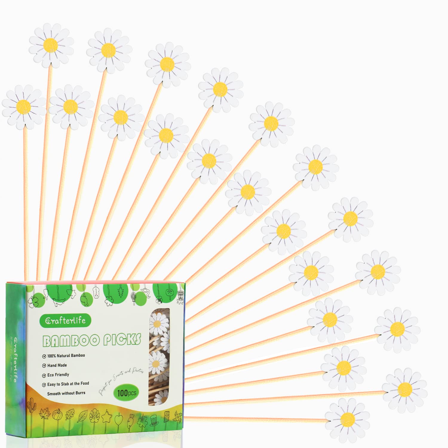 Amazon.com | Daisy Cocktail Picks Springtime Floral Decorative